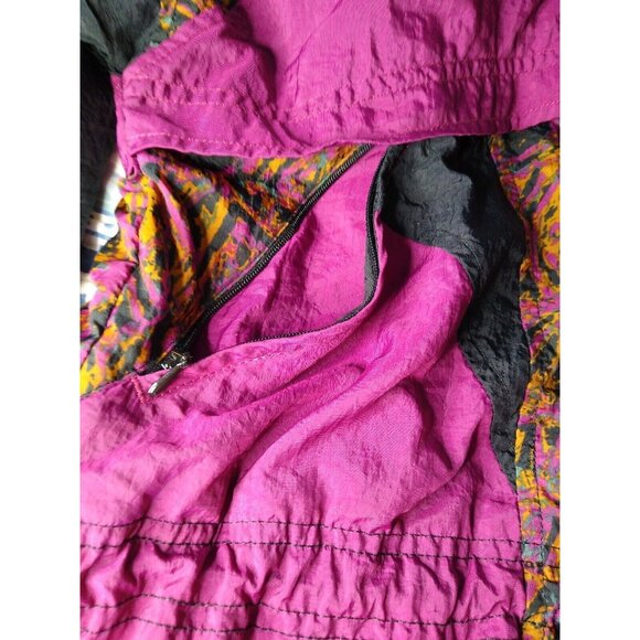 Vtg 80s Nike Track Jacket Women M Black Maroon Bold Pattern Festival Windbreaker - Picture 5 of 8